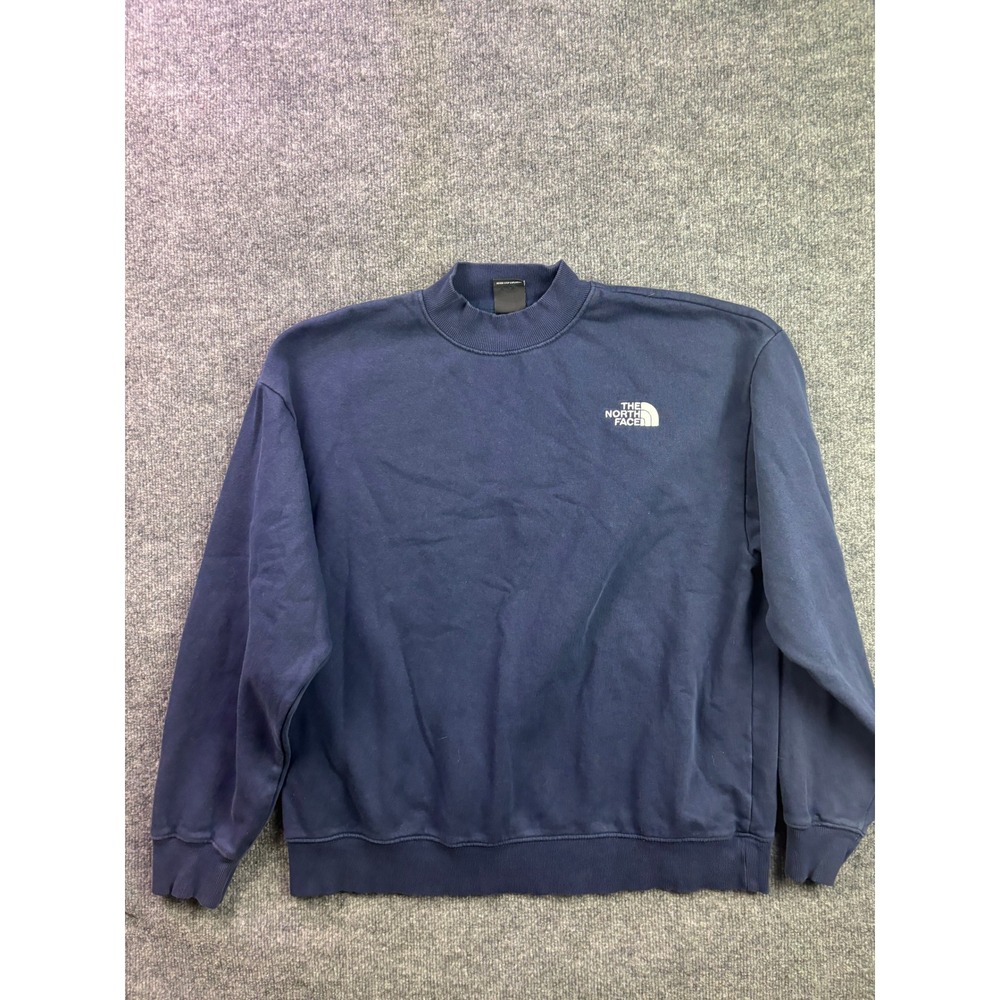 The North Face Mock Neck Sweatshirt Mens Size M Navy Blue Fleece Pullover Logo